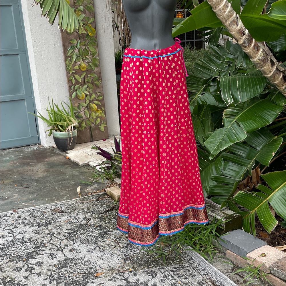 Metallic gold polkadot brocade and sequin Bollywood maxi skirt